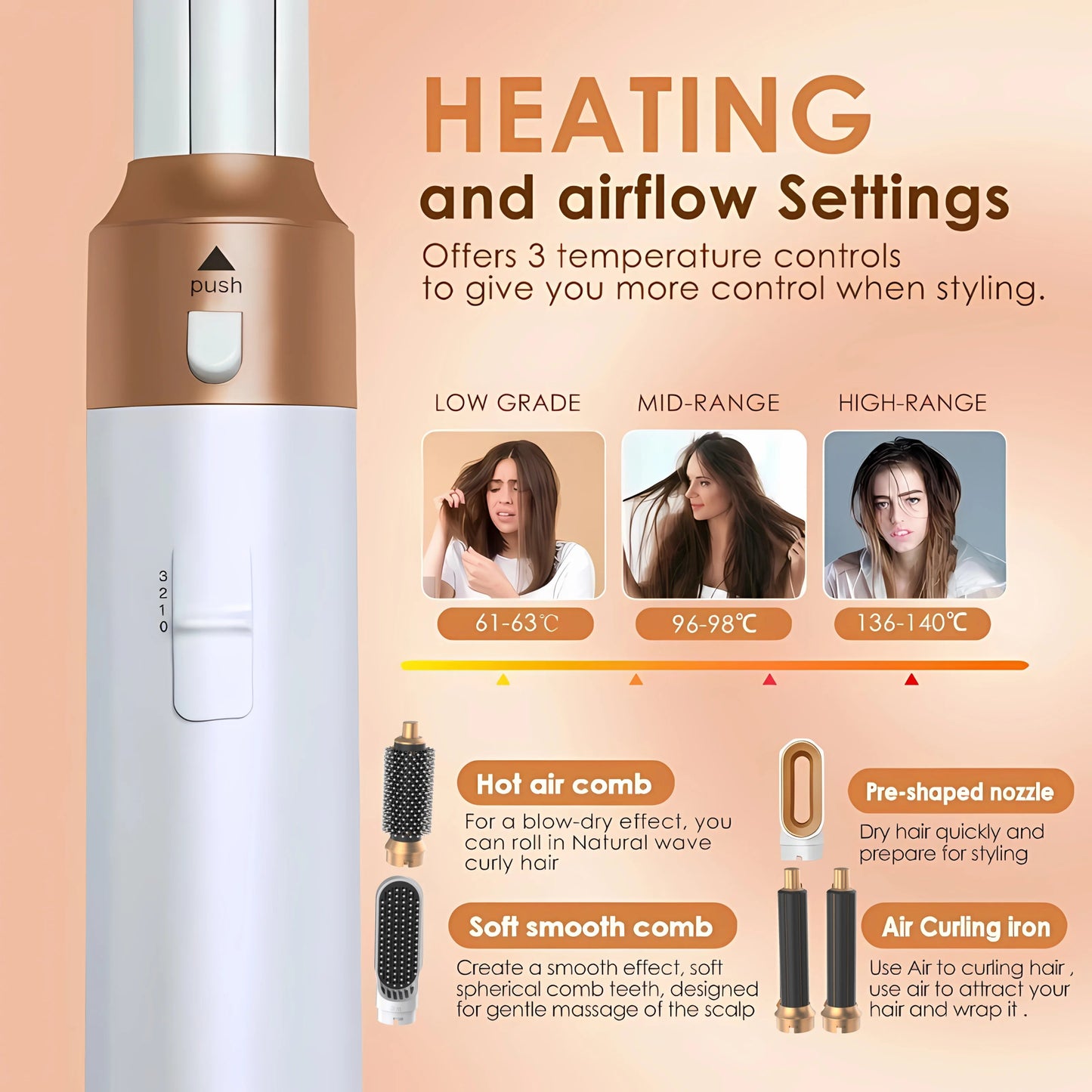 Multi Hair Styler 5 In 1 Hair Dryer Curling Iron Hair Straightener With Hair Brush.