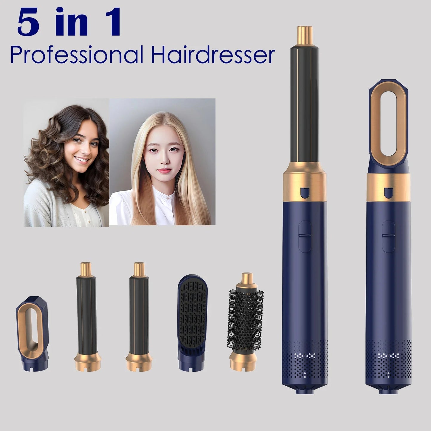 Multi Hair Styler 5 In 1 Hair Dryer Curling Iron Hair Straightener With Hair Brush.