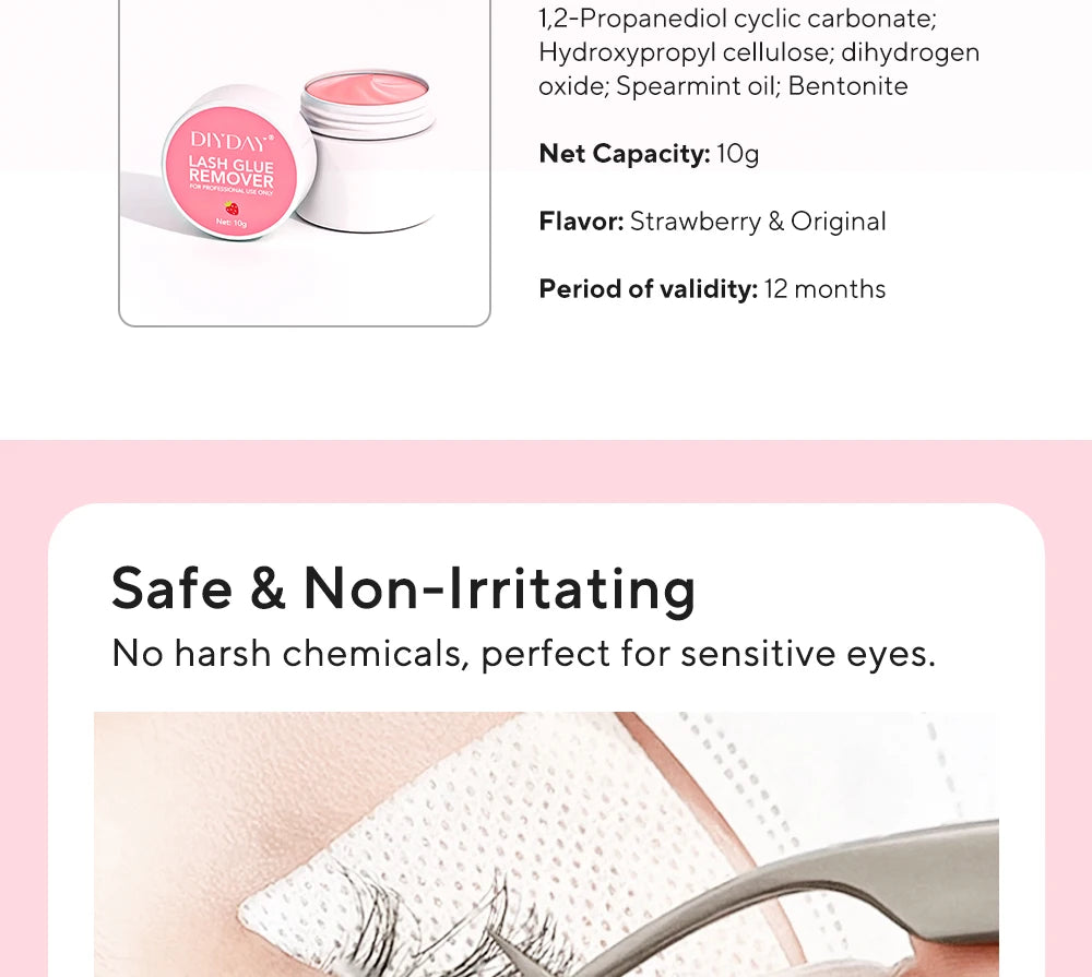 DIYDAY Eyelash Glue Remover No Irritation Ultra-Fast Cleaning Lash Cream Safe for Sensitive Eyes Easy Removal for False Lashes