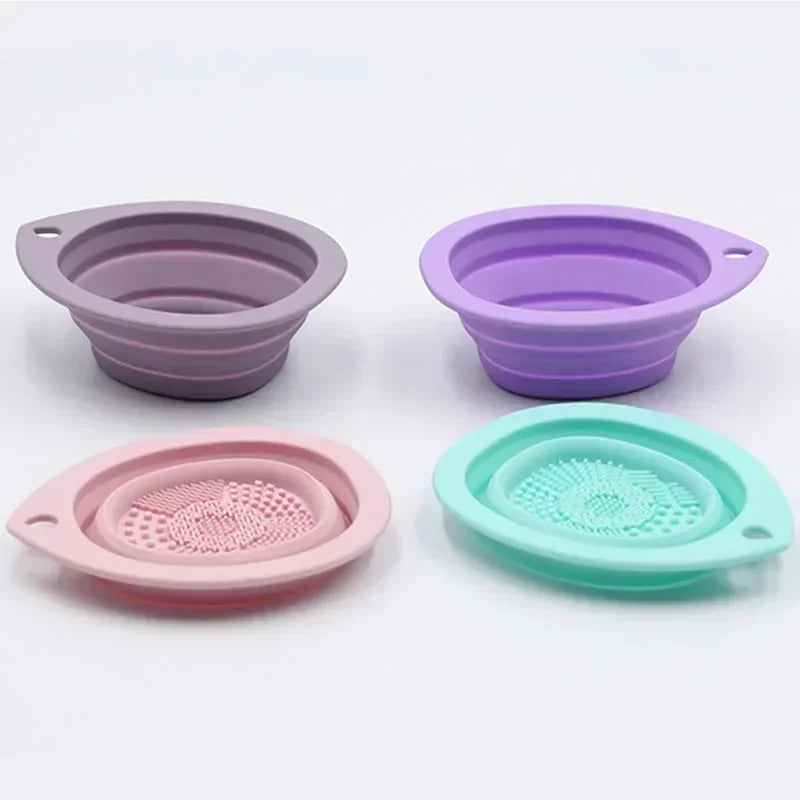 Silicone Makeup Brush Cleaner Folding Powder Puff Cleaning Bowl Eyeshadow Brushes Washing Soft Mat Beauty Tools Scrubber Box.