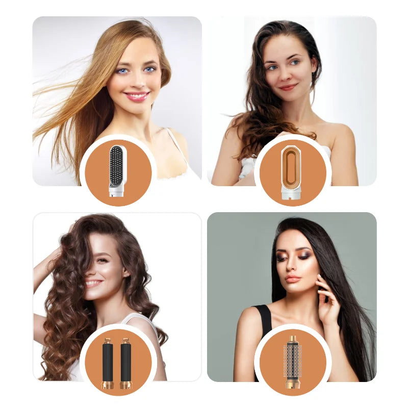 5 in 1 hair dryer Hair Curler Set Upgraded Negative ions Hair Dryer Hot Comb Brush Curling Iron Air wraps.