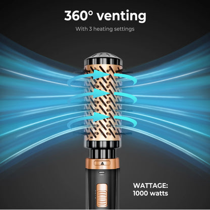 Hair Dryer Brush 2 In 1 Hot Air Spin Brush Curling Straightening Styling Auto-Rotating Ionic Round Blow Dryer Volumizer.