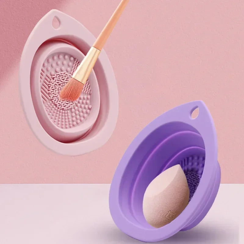 Silicone Makeup Brush Cleaner Folding Powder Puff Cleaning Bowl Eyeshadow Brushes Washing Soft Mat Beauty Tools Scrubber Box.