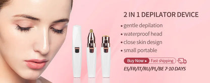 2 in 1 Electric Eyebrow Trimmer Painless Eye Brow Epilator For Women Makeup Mini Razors Portable Facial Hair Removal Shaver