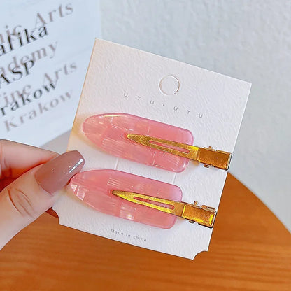 2/4pcs Simple Sakura Pink Seamless Hair Clip Women Acetate Sheet No Bend Bangs Clip Duckbill Clip Hairpins Hair Styling Tool.
