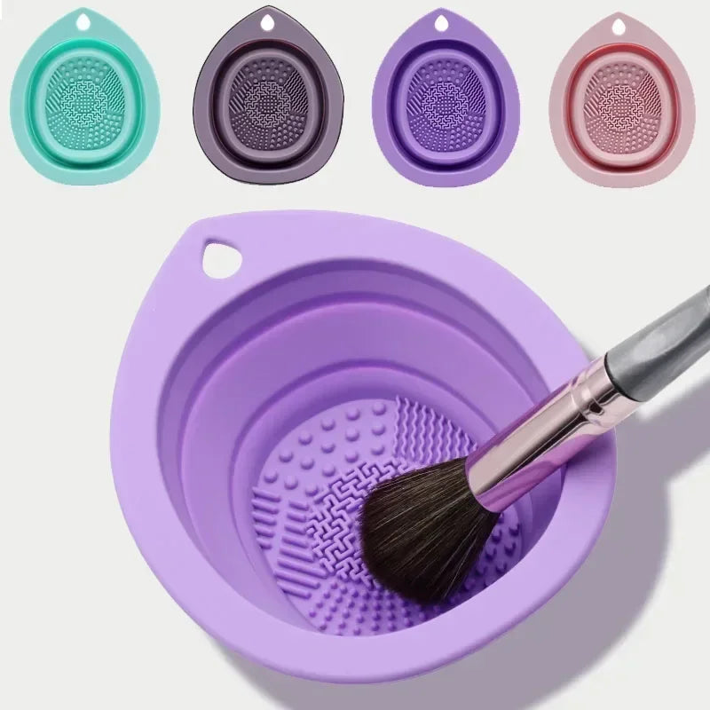 Silicone Makeup Brush Cleaner Folding Powder Puff Cleaning Bowl Eyeshadow Brushes Washing Soft Mat Beauty Tools Scrubber Box.
