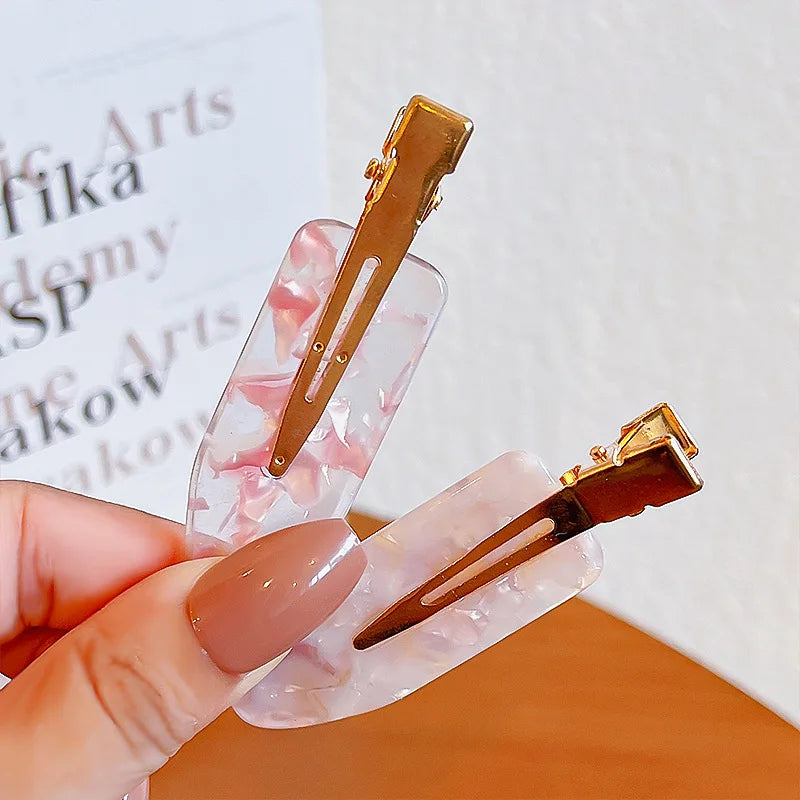 2/4pcs Simple Sakura Pink Seamless Hair Clip Women Acetate Sheet No Bend Bangs Clip Duckbill Clip Hairpins Hair Styling Tool.