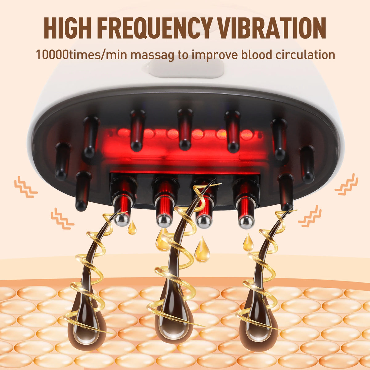 Red Light Therapy Hair Growth Machine Electric Vibration Head Massage Comb Scalp Massager Brush Medicine Liquid Applicator.