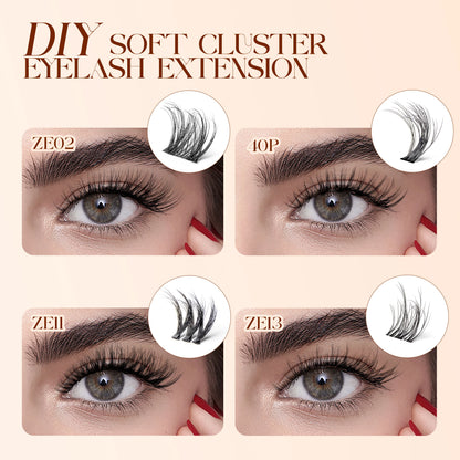 Lash Clusters 0.05mm PBT Fiber Eyelash Clusters 0.1mm Superfine Invisiband D Curl Diy Lash Extension 8-16mm Individual Lashes.