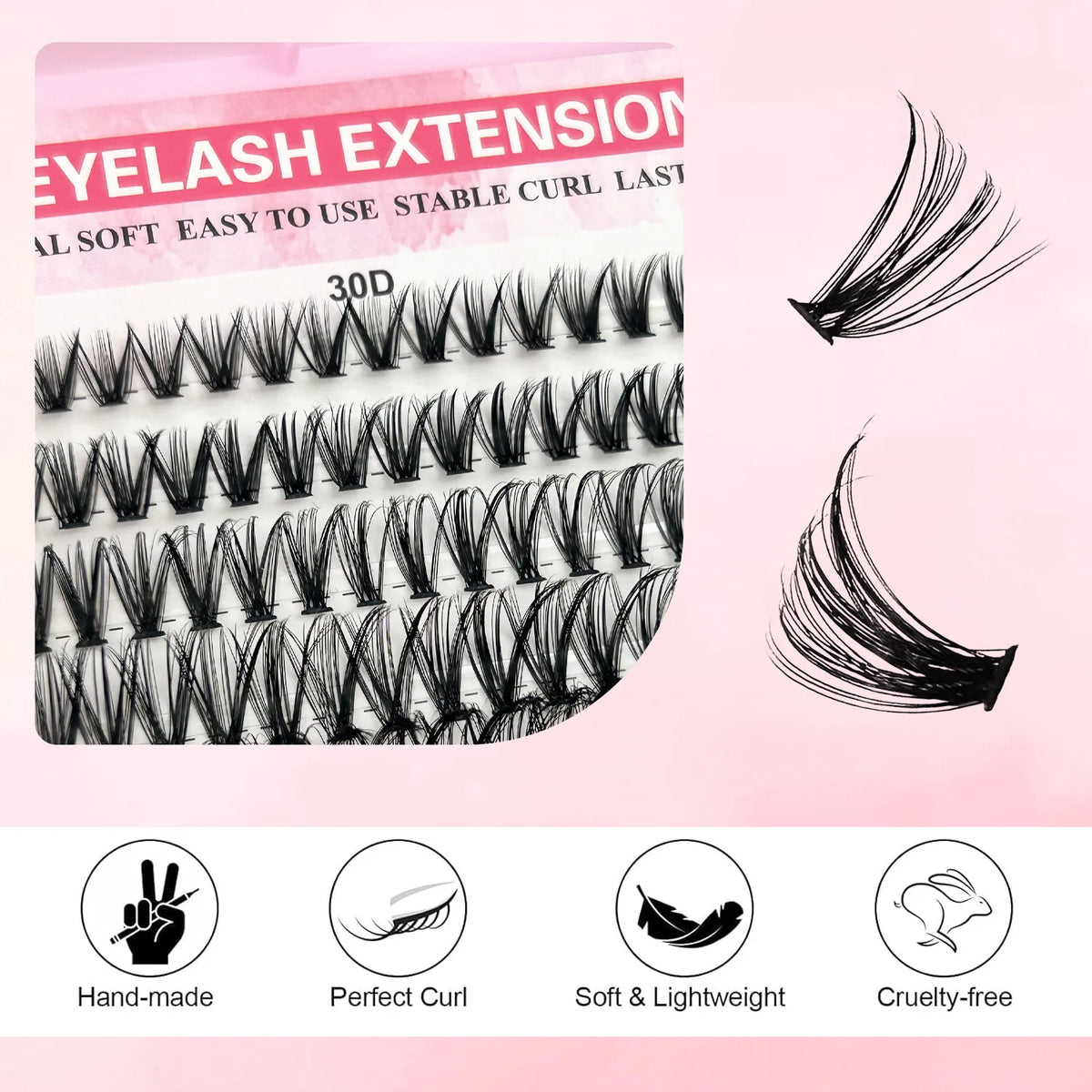 Cluster Lashes 200pcs 30D-100D 9-16mm Mixed Lengths, Ultra-Natural Look Thin Ultra-Soft Ultra-Light, Reusable for Beginners