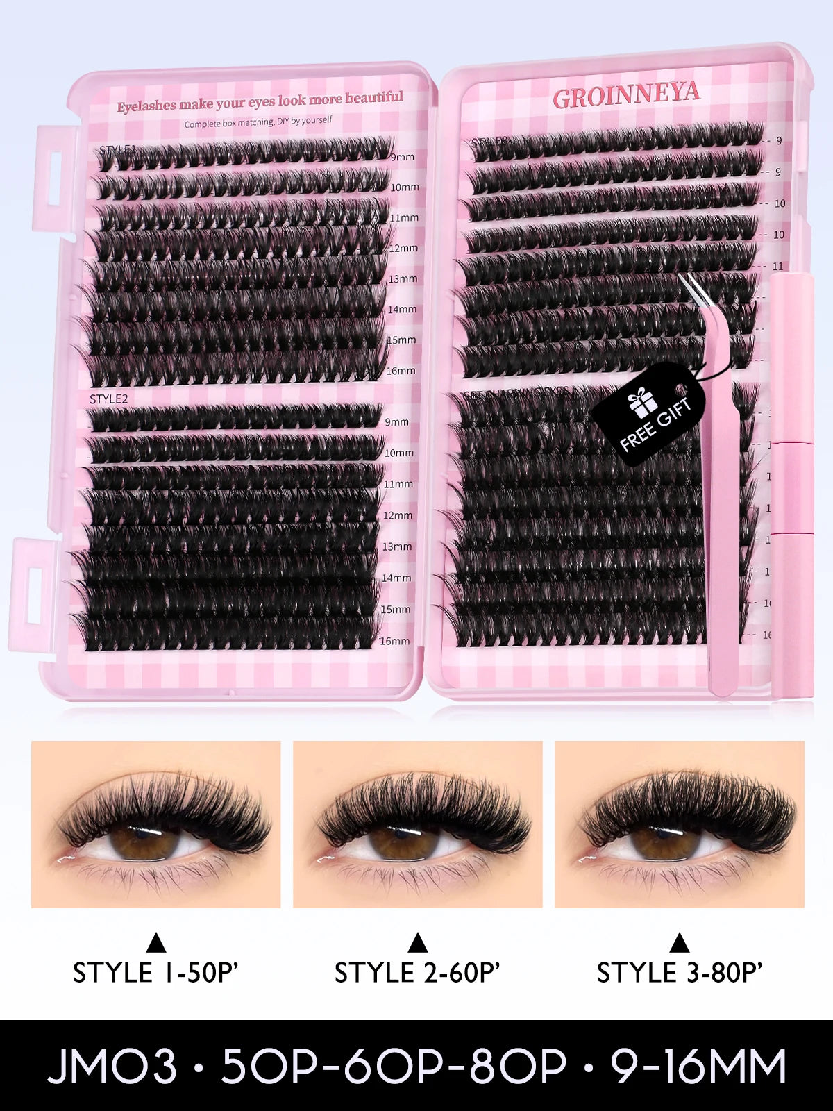 GROINNEYA Lash Clusters Kit Cat Lashes 640 Pcs with Lash Bond & Seal Cluster Eyelash Extensions Eyelash Clusters Kit DIY at Home.