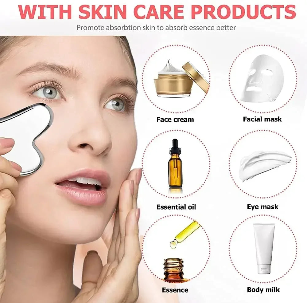 Gua Sha Board Guasha Massage for Face Stainless Steel Body Massager Facial Scraping Plate SPA  Guasha Scraper for Neck Back.
