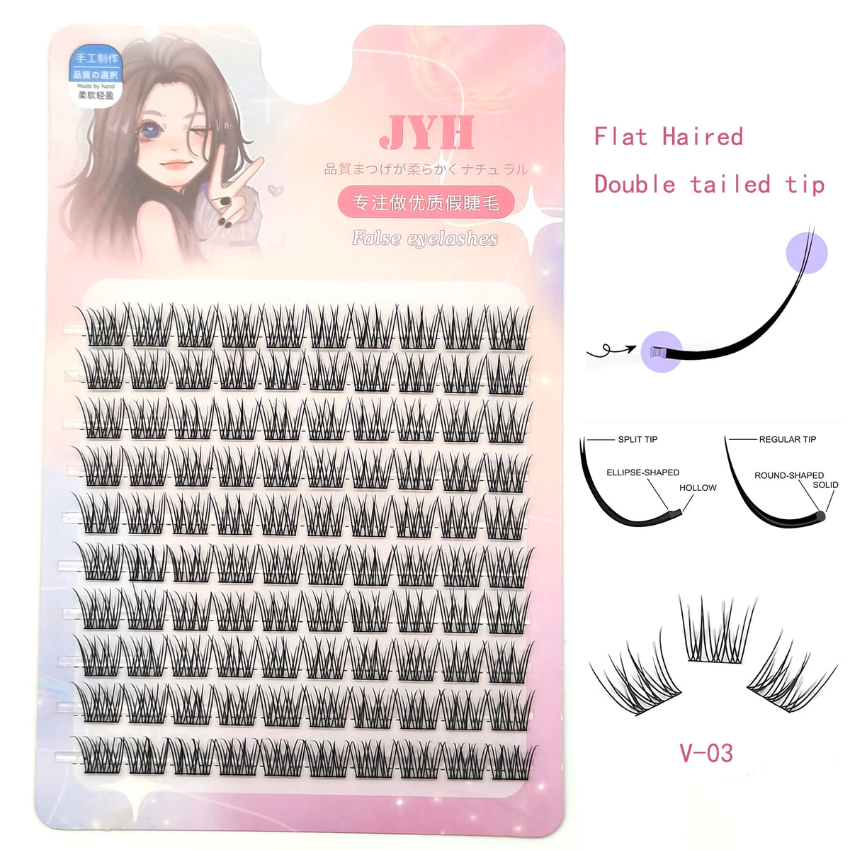 DIY Clusters Natural 10-16mm C/D Curl Individual Soft Tips Light Split Double Tips Segmented Eyelash Extension Dovetail Lashes.