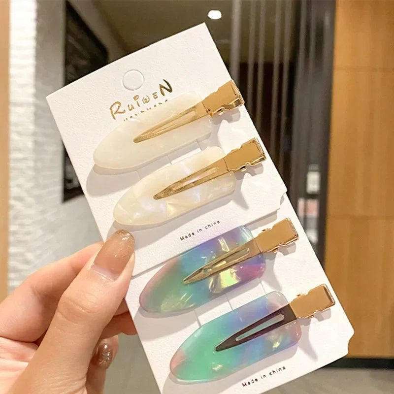 4/2Pcs Girls Leopard Seamless Hair Clip Set Women Acetate Sheet No Bend Bangs Clip Duckbill Hairpins Makeup Hair Styling Tool.
