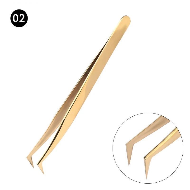 Lash Extension Tweezers — Anti-Slip Curved Stainless Steel
