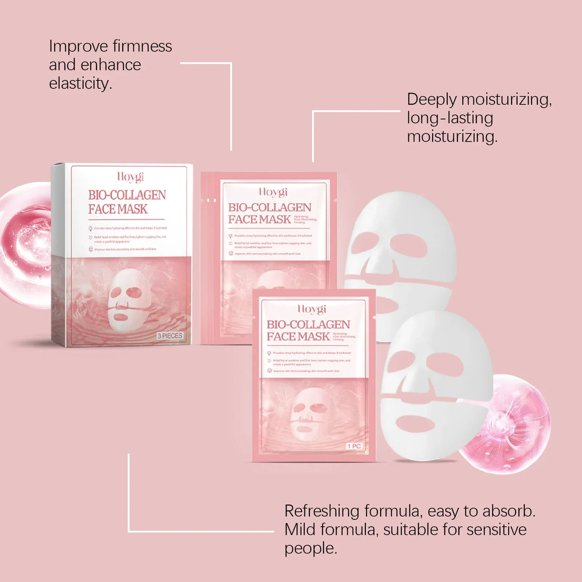 Bio Collagen Face Mask Hydrating Overnight Lifting Rejuvenation Shrink Pores Moisturizing Refreshing Brightening Face Skin Care.