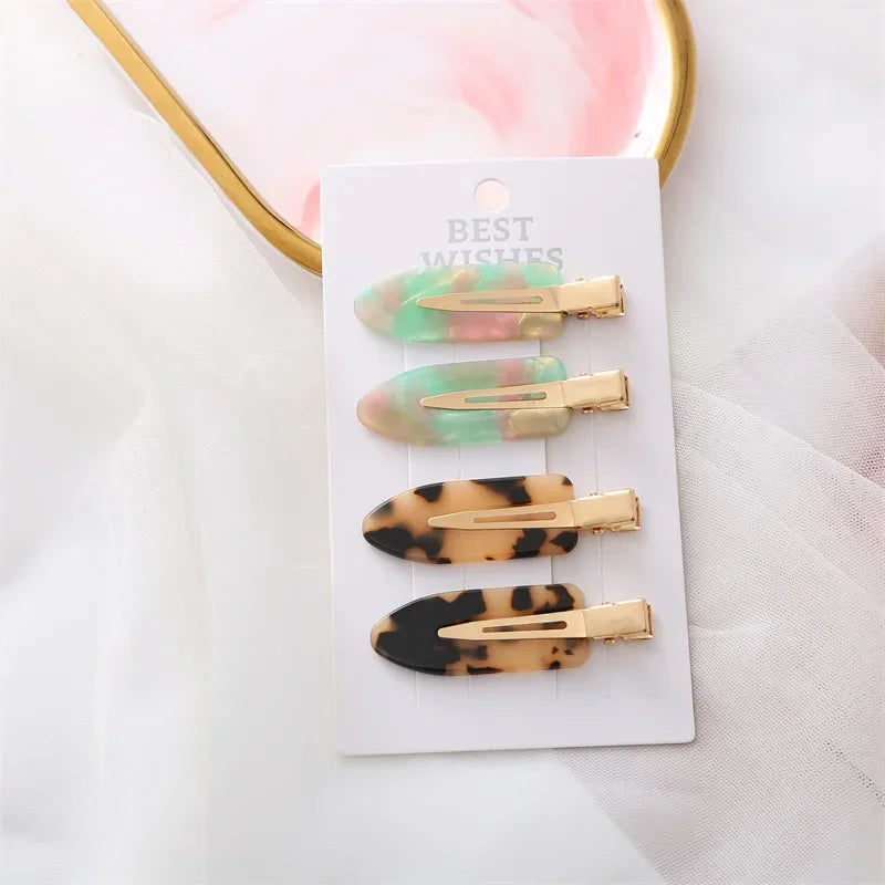 4/2Pcs Girls Leopard Seamless Hair Clip Set Women Acetate Sheet No Bend Bangs Clip Duckbill Hairpins Makeup Hair Styling Tool