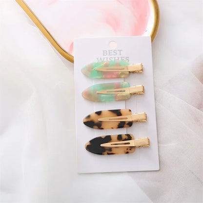 4/2Pcs Girls Leopard Seamless Hair Clip Set Women Acetate Sheet No Bend Bangs Clip Duckbill Hairpins Makeup Hair Styling Tool