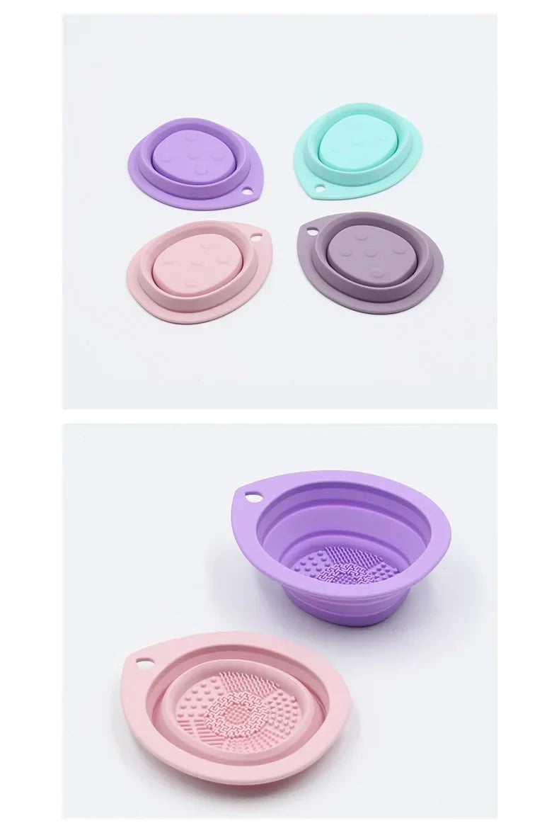 Silicone Makeup Brush Cleaner Folding Powder Puff Cleaning Bowl Eyeshadow Brushes Washing Soft Mat Beauty Tools Scrubber Box.