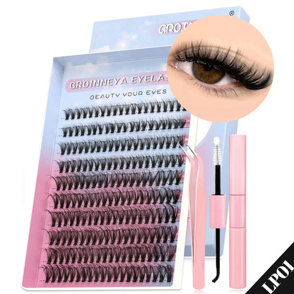 GROINNEYA Lash Clusters Kit Cat Lashes 640 Pcs with Lash Bond & Seal Cluster Eyelash Extensions Eyelash Clusters Kit DIY at Home.