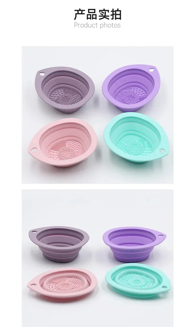 Silicone Makeup Brush Cleaner Folding Powder Puff Cleaning Bowl Eyeshadow Brushes Washing Soft Mat Beauty Tools Scrubber Box.