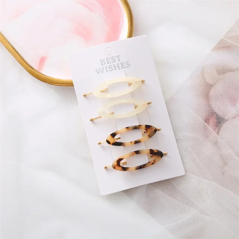 4/2Pcs Girls Leopard Seamless Hair Clip Set Women Acetate Sheet No Bend Bangs Clip Duckbill Hairpins Makeup Hair Styling Tool