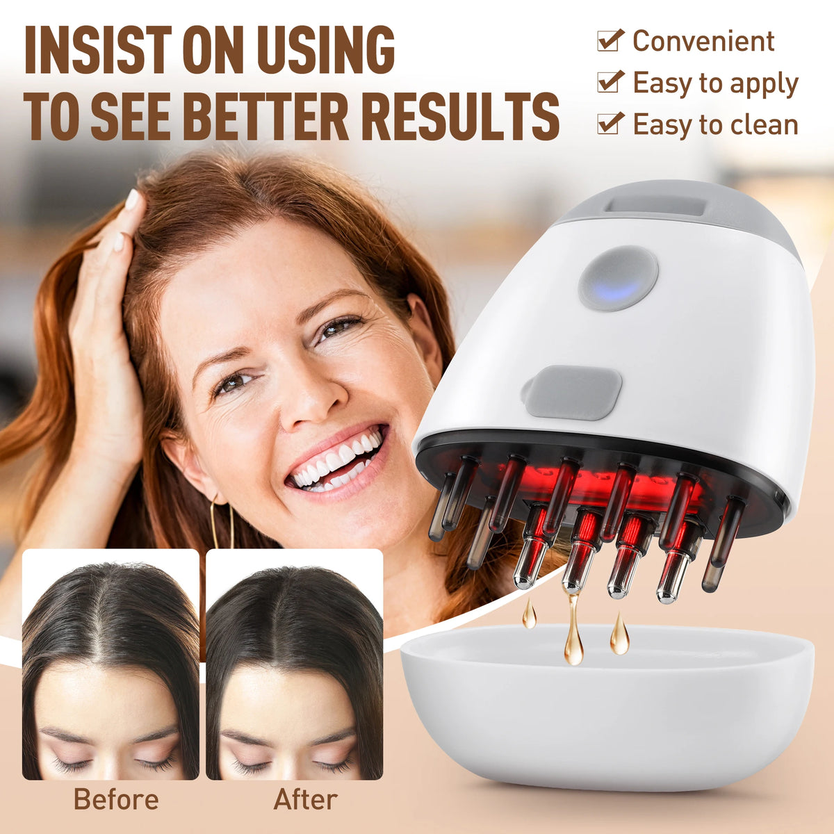Red Light Therapy Hair Growth Machine Electric Vibration Head Massage Comb Scalp Massager Brush Medicine Liquid Applicator.