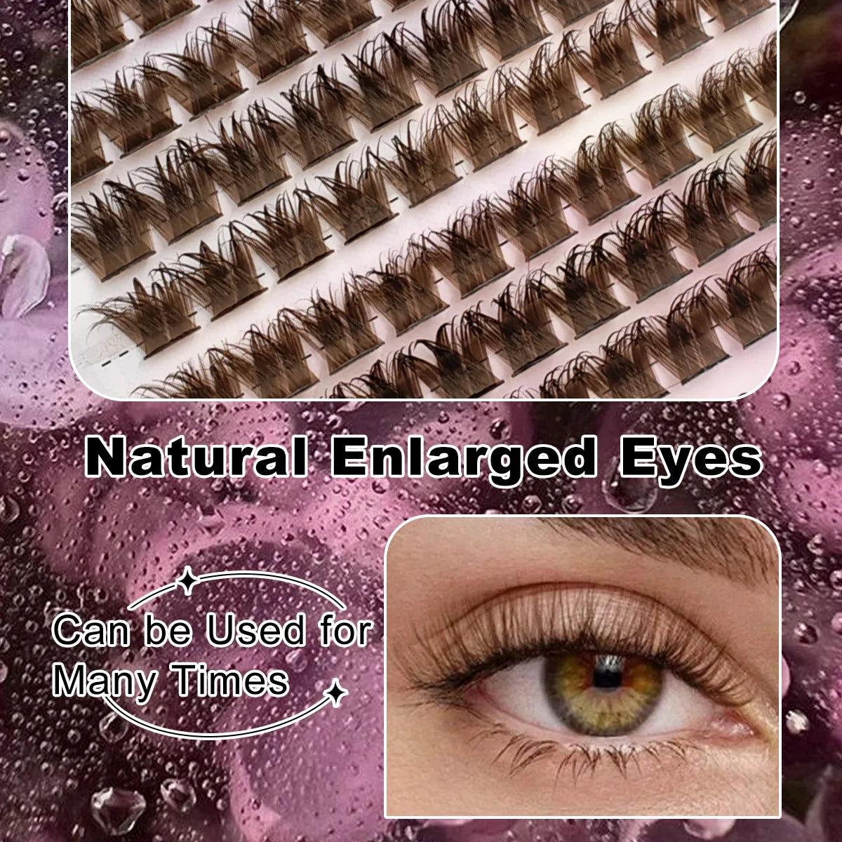 80PCS Brown D Curl Lash Clusters Dramatic Wispy Thick Lashes for Beginners for Daily Use Parties Festivals Individual Eyelashes