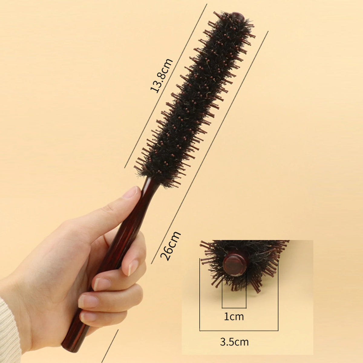 Hair Brush Hair Comb Small Roller Round Brush Wooden Handle Rolling Brush for Hairdressing Volumizing Detangling Men Women Hotel.