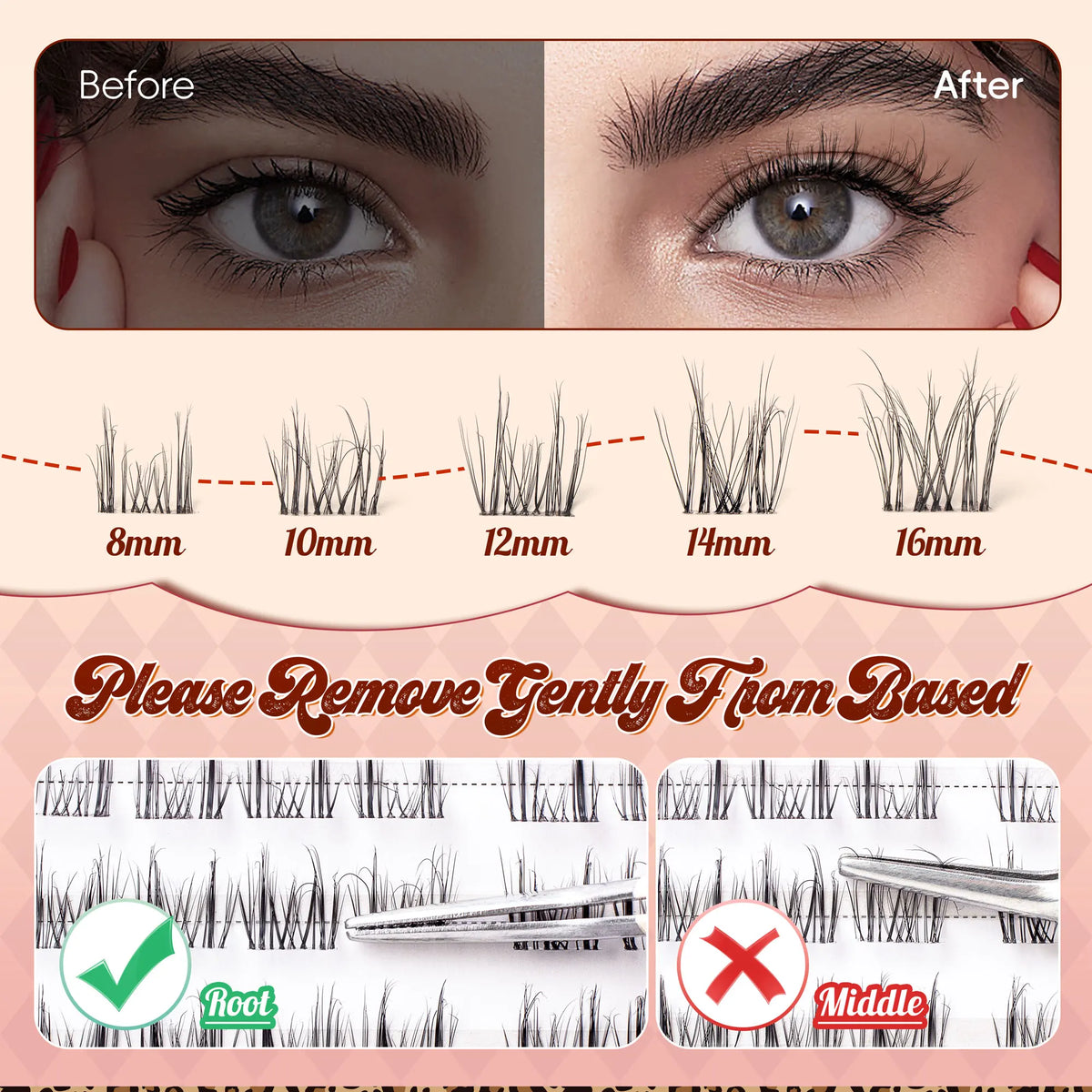 Lash Clusters 0.05mm PBT Fiber Eyelash Clusters 0.1mm Superfine Invisiband D Curl Diy Lash Extension 8-16mm Individual Lashes.
