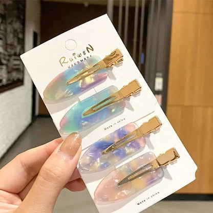4/2Pcs Girls Leopard Seamless Hair Clip Set Women Acetate Sheet No Bend Bangs Clip Duckbill Hairpins Makeup Hair Styling Tool