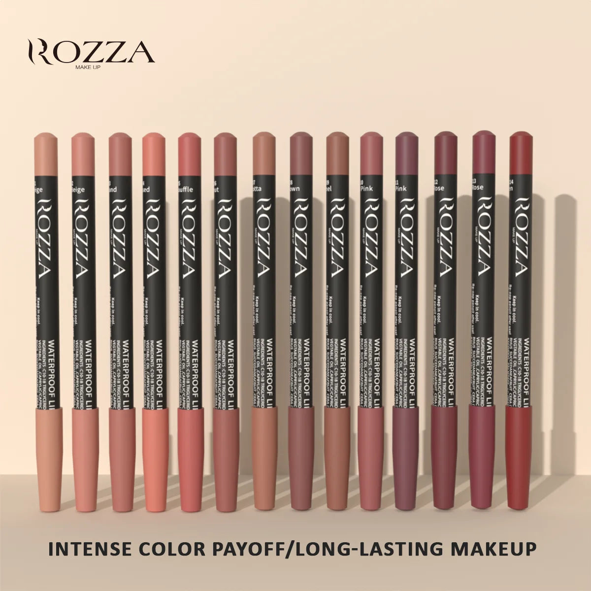Rozza Waterproof Lip Liner Pencil Set, Weightless Precise Liner with Super Soft Blendable Texture Matte Soft.