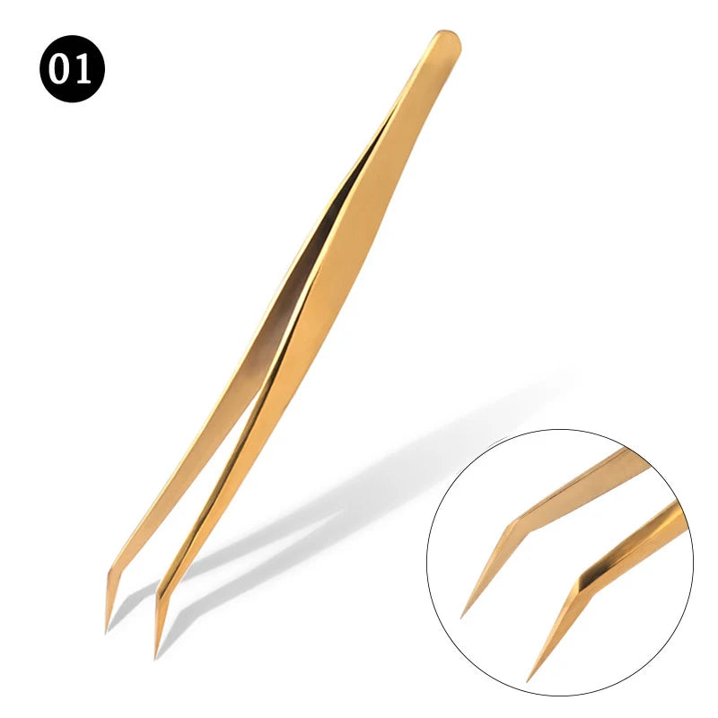 Lash Extension Tweezers — Anti-Slip Curved Stainless Steel