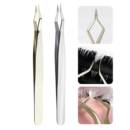 Lash Extension Tweezers — Stainless Steel Curved & Straight