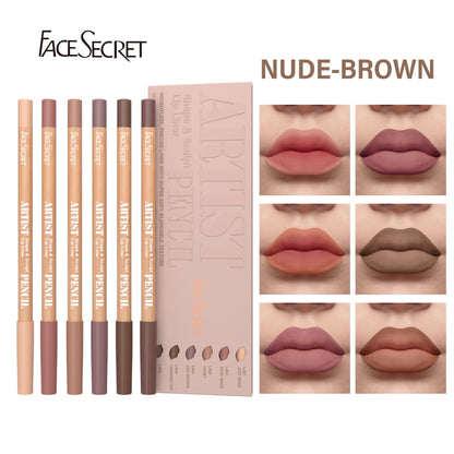 6pcs Velvet Matte Lip Liner Set - Long-Lasting Versatile Shades Longlasting Lip Makeup Berry, Brown, Pink Lip Pencil
