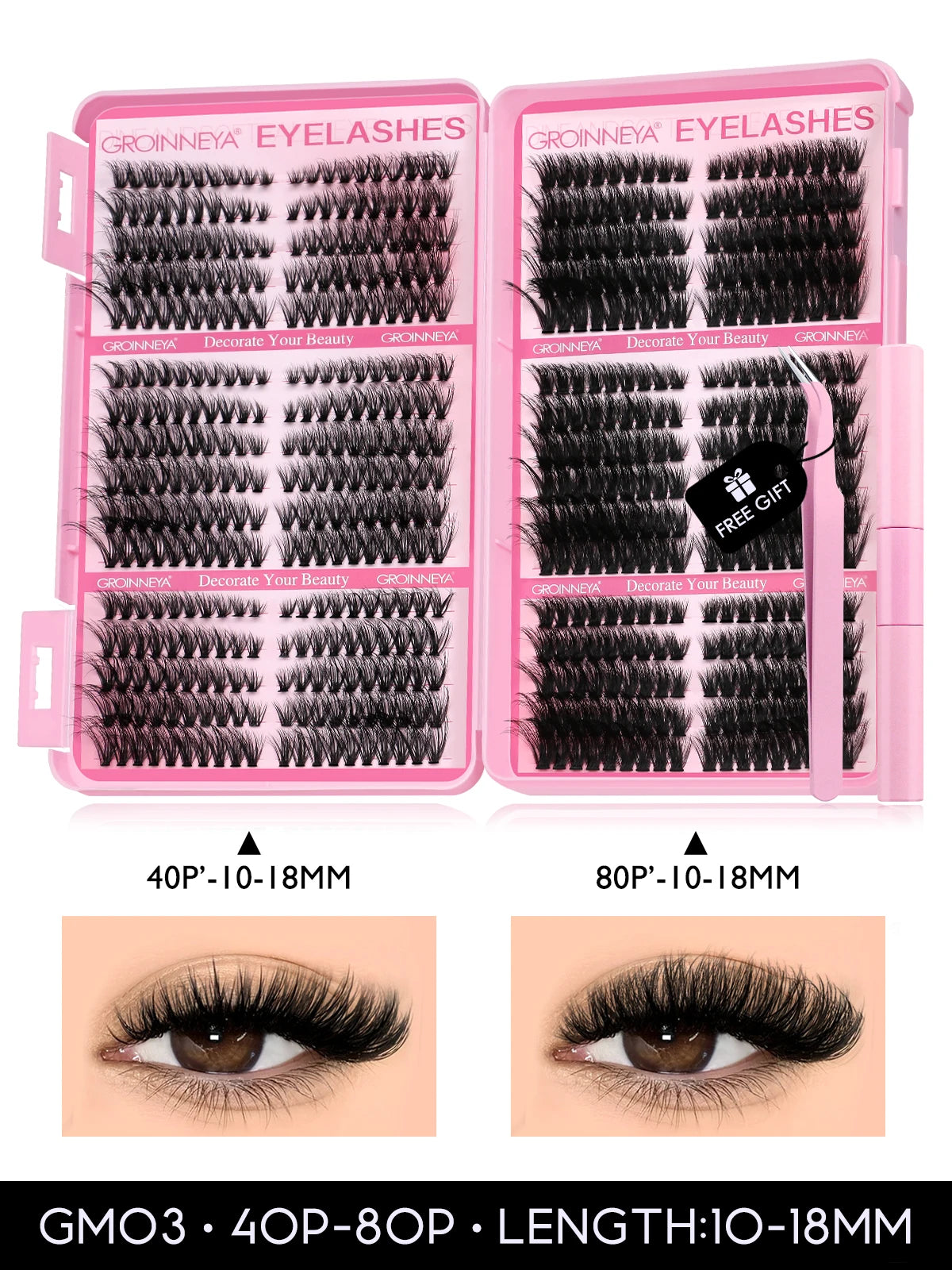 GROINNEYA Lash Clusters Kit Cat Lashes 640 Pcs with Lash Bond & Seal Cluster Eyelash Extensions Eyelash Clusters Kit DIY at Home.
