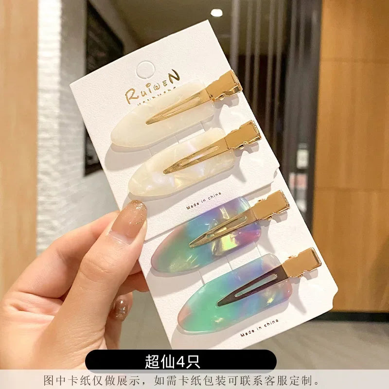 2/4pcs Simple Sakura Pink Seamless Hair Clip Women Acetate Sheet No Bend Bangs Clip Duckbill Clip Hairpins Hair Styling Tool