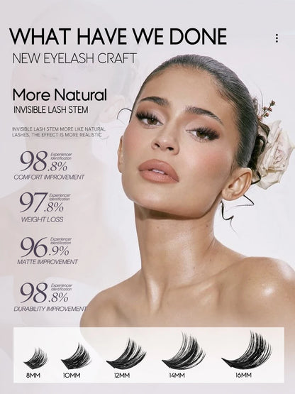 GROINNEYA Lash Clusters Kit Cat Lashes 640 Pcs with Lash Bond & Seal Cluster Eyelash Extensions Eyelash Clusters Kit DIY at Home.