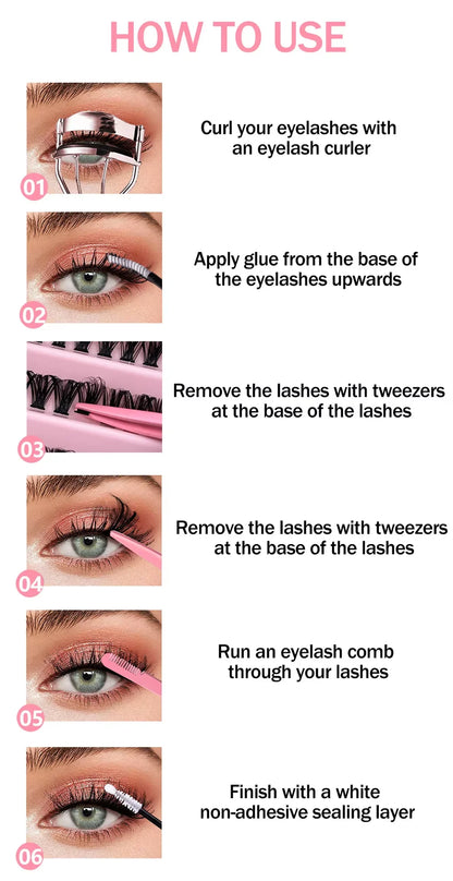 Cluster Lashes 200pcs 30D-100D 9-16mm Mixed Lengths, Ultra-Natural Look Thin Ultra-Soft Ultra-Light, Reusable for Beginners