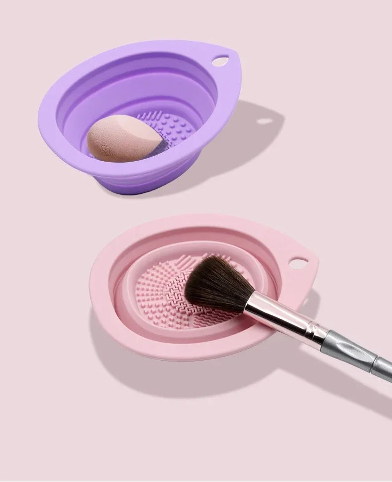 Silicone Makeup Brush Cleaner Folding Powder Puff Cleaning Bowl Eyeshadow Brushes Washing Soft Mat Beauty Tools Scrubber Box.