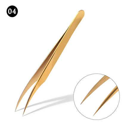 Lash Extension Tweezers — Anti-Slip Curved Stainless Steel