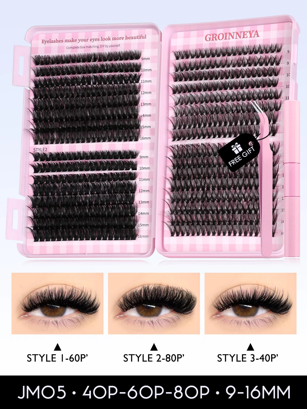 GROINNEYA Lash Clusters Kit Cat Lashes 640 Pcs with Lash Bond & Seal Cluster Eyelash Extensions Eyelash Clusters Kit DIY at Home.