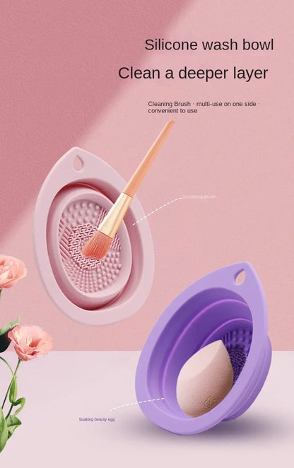 Silicone Makeup Brush Cleaner Folding Powder Puff Cleaning Bowl Eyeshadow Brushes Washing Soft Mat Beauty Tools Scrubber Box.