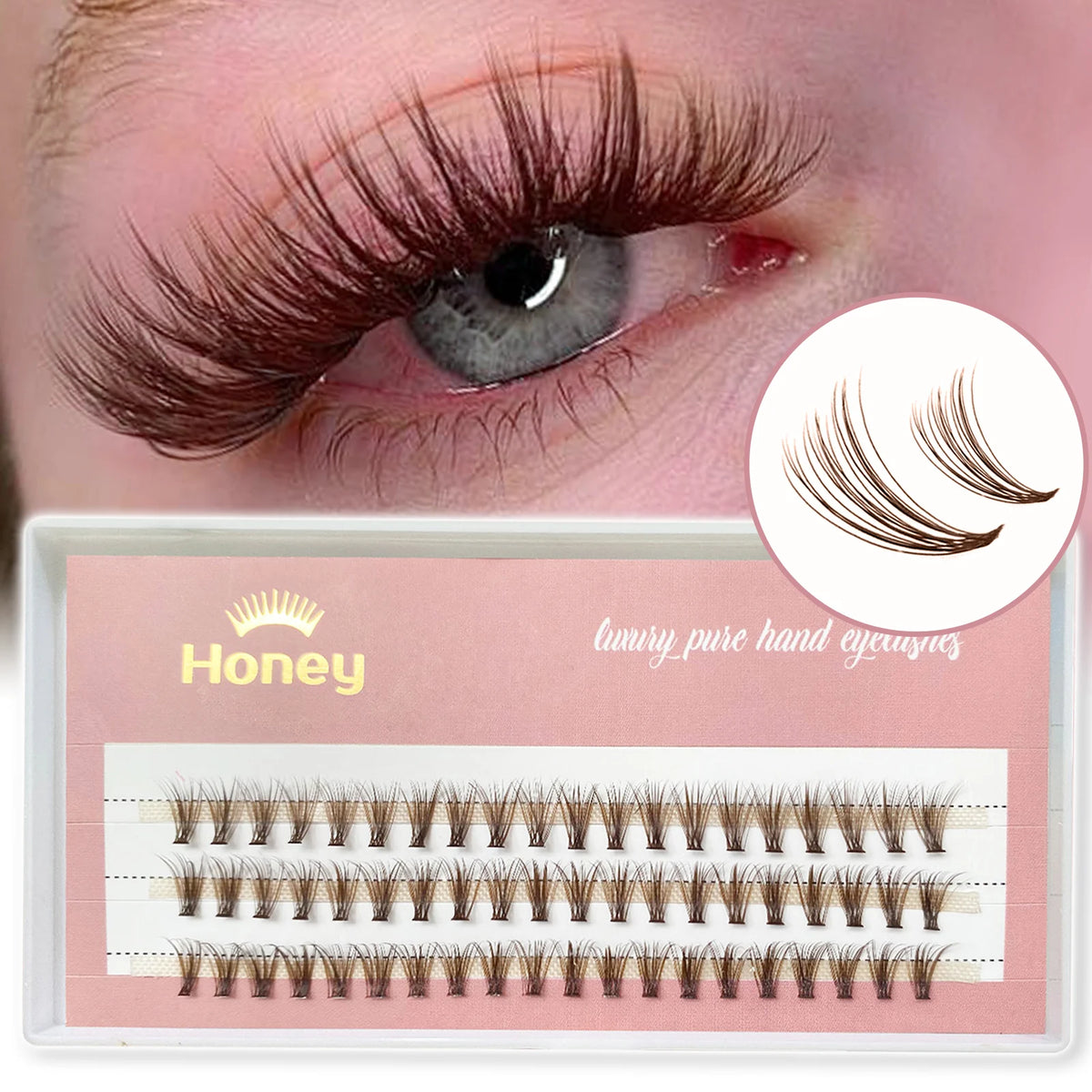 DIY Brown 20D Cluster False Lashes — Individual Volume