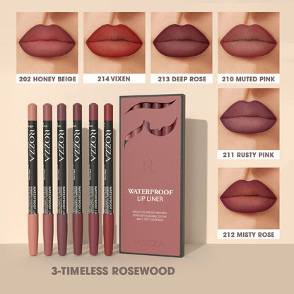 Rozza Waterproof Lip Liner Pencil Set, Weightless Precise Liner with Super Soft Blendable Texture Matte Soft.