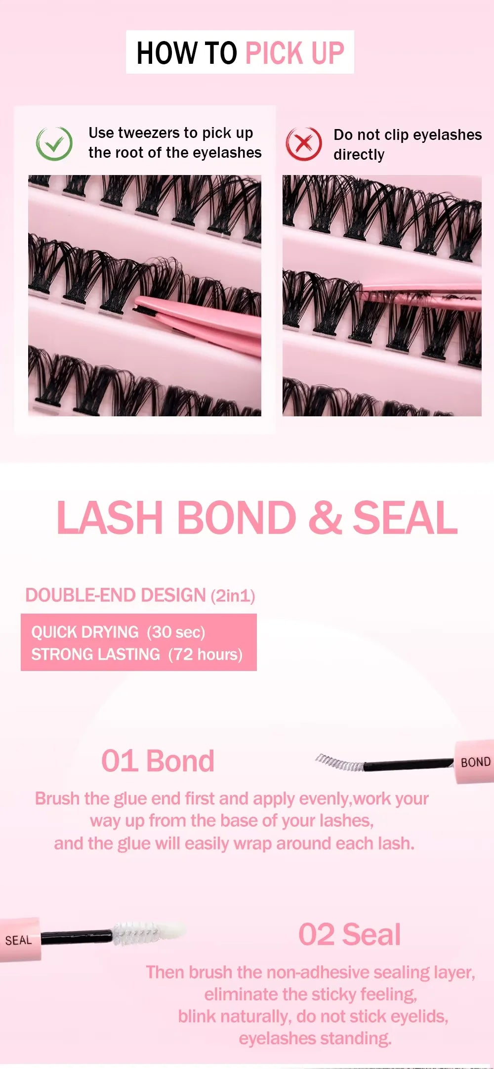 Cluster Lashes 200pcs 30D-100D 9-16mm Mixed Lengths, Ultra-Natural Look Thin Ultra-Soft Ultra-Light, Reusable for Beginners