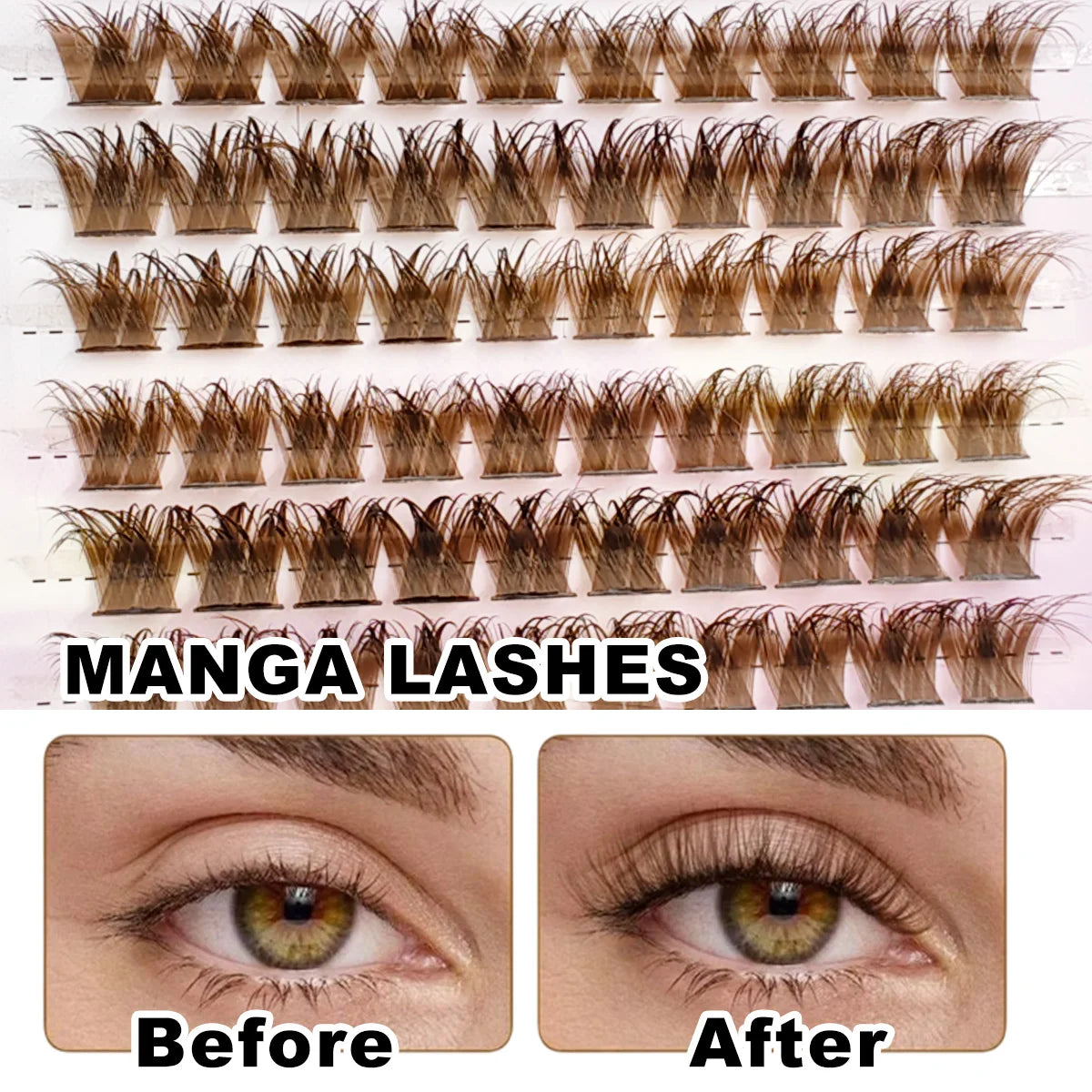 80PCS Brown D Curl Lash Clusters Dramatic Wispy Thick Lashes for Beginners for Daily Use Parties Festivals Individual Eyelashes