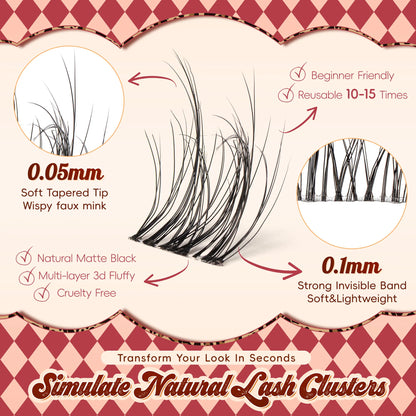 Lash Clusters 0.05mm PBT Fiber Eyelash Clusters 0.1mm Superfine Invisiband D Curl Diy Lash Extension 8-16mm Individual Lashes.