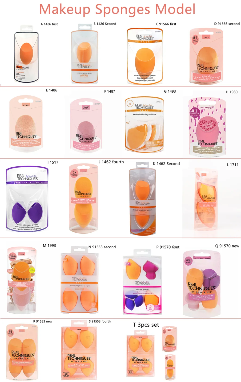 Real Techniques Set Makeup Sponge Set Face Beauty Cosmetic Powder Puff For Foundation Cream Concealer Make Up Blender 91553 RT.