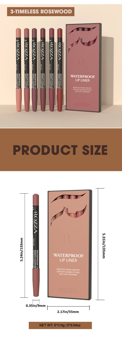 Rozza Waterproof Lip Liner Pencil Set, Weightless Precise Liner with Super Soft Blendable Texture Matte Soft.
